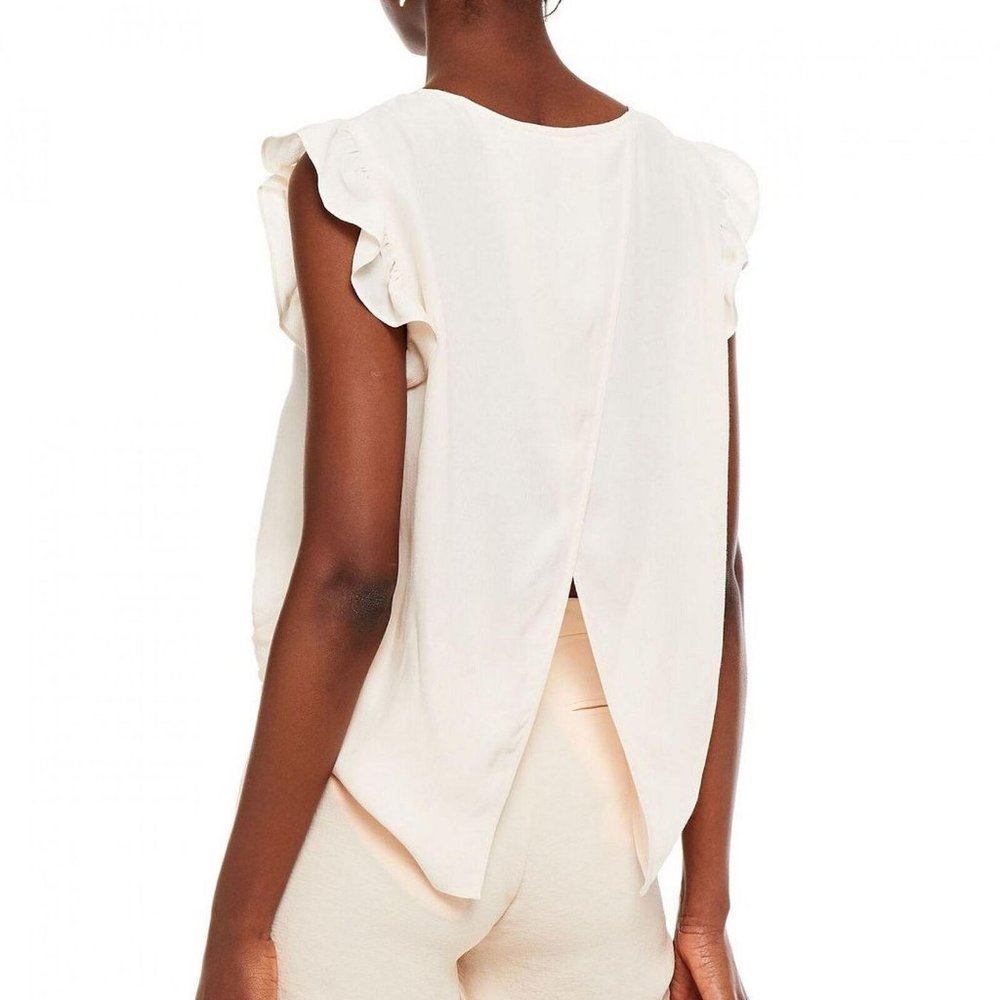 NWT ba&sh Women's Fani Crepe Ruffle Wrap Blouse Large Powder Pink - Picture 2 of 8